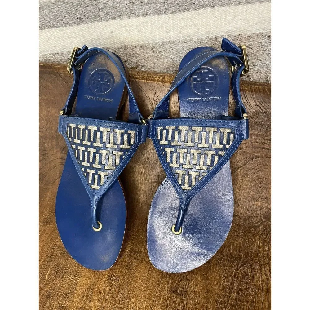 Tory Burch - Women's Thong Sandals - Blue Leather - Size 6.5 - Lightly Used